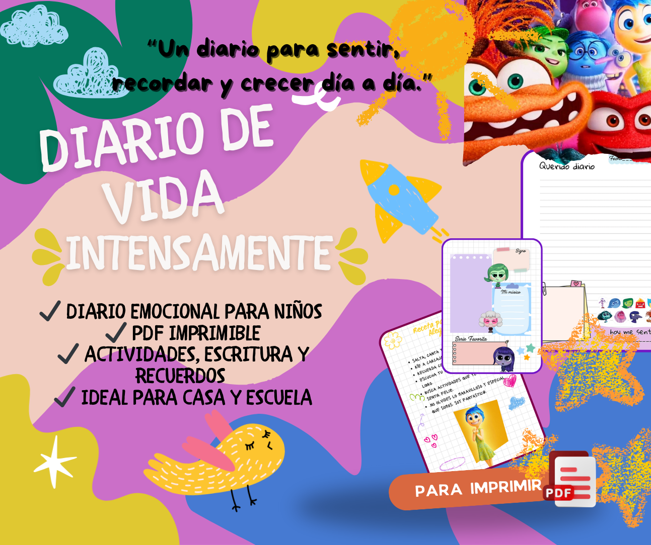 Diario de Vida Intensamente para Niños – PDF Imprimible