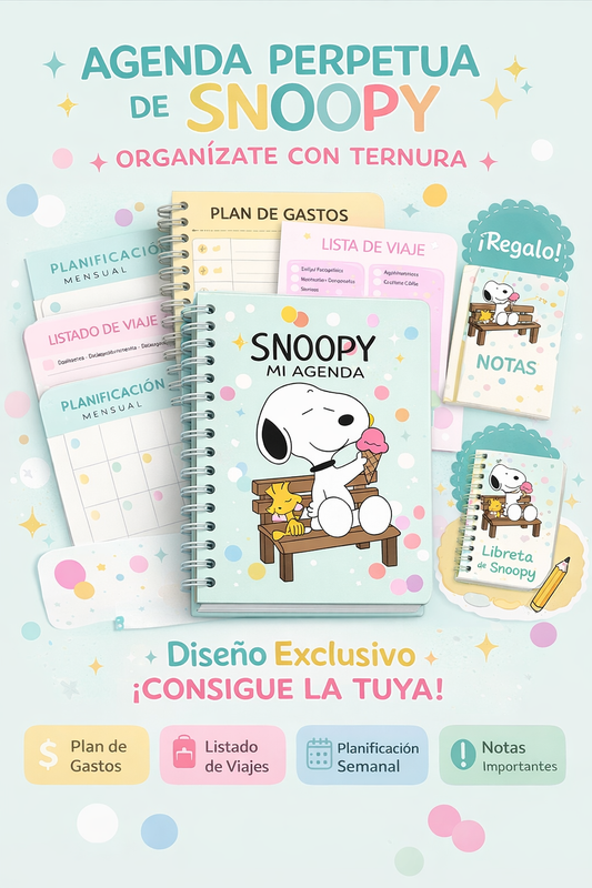 🧸 Agenda Perpetua de Snoopy + Regalo exclusivo Libreta de Snoopy (PDF Descargable)